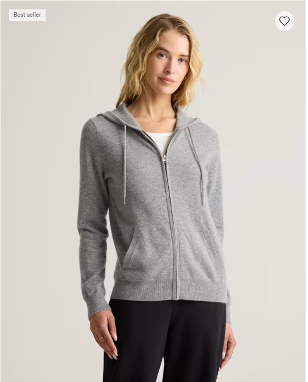 Quince Mongolian Cashmere Full-Zip Hoodie Heather Gray Medium NWT